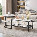 2er-Set Beistelltisch Couchtisch Marmor Optik Rund Satztisch Wohnzimmertisch.