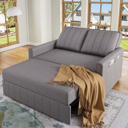 Schlafsofa 2 Sitzer Schlafcouch mit Schlaffunktion 3-in-1 Klappsofa Leinen-Touch