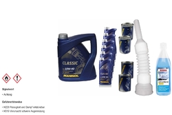 10L MANNOL Motoröl Classic 10W-40 inkl. Additiv Auslaufschlauch Scheibenreiniger