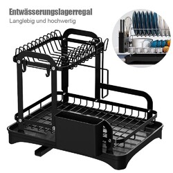 2 Tier Abtropfgestell Abtropfgitter Gestell für Geschirr Ablage Küche Schwarz