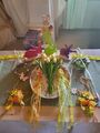 frühlingdeko Set gebraucht,Tulpen,Hängedeko,Holzhasen,Blumentablett