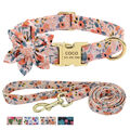 Blumen Personalisiert Hundehalsband und Leine Gravur mit Namen Verstellbar S M L