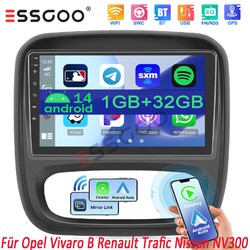 1+32G Für Renault Trafic Opel Vivaro B Android 14 Autoradio Carplay GPS Navi RDS