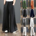 2025 Damen Baumwolle Leinen Palazzo Hose Weites Bein Lose Sommerhose Stoffhose