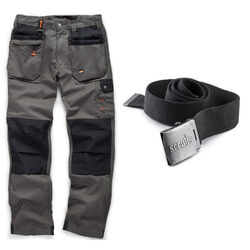 Scruffs WORKER PLUS Work Trousers and CLIP BELT Graphite Grey (All Sizes) Men's