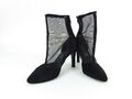 H&M Damen Schuhe Stiefel 36 Stiefeletten High Heels Netz schwarz Textil (15813)