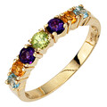 Damenring 333 Gold Goldring 8 Karat bunte echte Steine Amethyst Citrin Blautopas