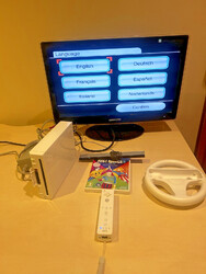 Nintendo Wii Konsole Bundle Weiß RVL-001 + Just Dance 2015 + Remote + Wheel
