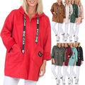 Damen leichte Sweatjacke Hoodie Zipper lang Kapuze uni Parka Übergang Mantel