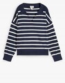Neu Pullover mit Kragen Oversize-Form Gr 40/42 Dunkelblau Wollweiß Damenpullover