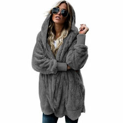 Frauen Teddybär Flauschige Mantel Damen Kapuze -Fleece -Jacke Outwear Plus Size@