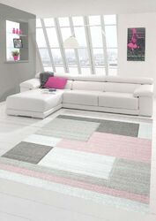Designer und Moderner Teppich Wohnzimmer Teppich Karo muster Pastellfarben rosa