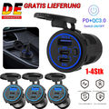 Auto Dual USB C Steckdose 3.0 QC PD 12V Einbau Buchse Wasserdicht KFZ Ladegerät