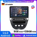 10.1" 6+128GB Carplay Autoradio Android GPS Navi DAB+ Für Citroen C1 Peugeot 107