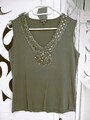 Street One - Damen Sommer Shirt Top grün ärmellos V-Ausschnitt Steibesatz Gr 40