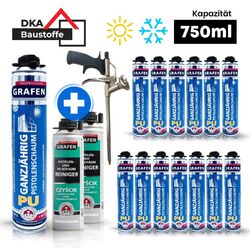 Pistolenschaum Montageschaum Schaum SET 12 x 750 ml +1 Pistole + 2 Reiniger!