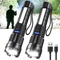 2x LED Taschenlampe Aufladbar USB Super Hell Taktisches Fackel Wiederaufladbare