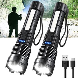 2x LED Taschenlampe Aufladbar USB Super Hell Taktisches Fackel Wiederaufladbare