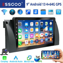 9" 4+64G Android 13 Autoradio Carplay GPS WIFI FM RDS Für BMW 5er E39 X5 E53 E38