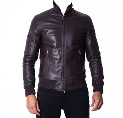 Herren Echt Leder Jacke Bomber Biker Vintage Motorrad Weiches Lammfell Schwarz