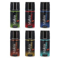 Malizia Uomo Dream-Set Deo 6x150 ml Vetyver,Musk, Aqua, Gold, Urban Life,Skyline