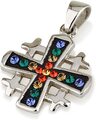 Jerusalem Kreuz Anhänger Sterling Silber 925 mit Mix Farbed Edelstein