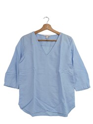ESPRIT Leinenbluse Damen Bluse Gr. DE 32 blau Casual-Look