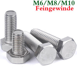 Sechskantschraube Maschinenschrauben Feingewinde M6 M8 M10 Edelstahl V2A DIN 933