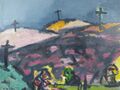 NIKITA KNIKTA Expressionismus Malerei Original Gemälde KREUZE IN LANDSCHAFT 1999