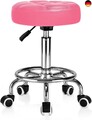 Rollhocker PU Leder Rund Gepolstert, Arbeitshocker Höhenverstellbar Rollen mit 