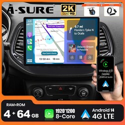13.1" 4G+64G Android 14 Autoradio Für Jeep Compass 2017-2020 GPS FM CarPlay DAB+