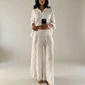 Leinen Hose Weiß Neu 36 38 40 Weit Marlene Palazzo Wide Leg