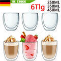 6x Doppelwandige Thermo Gläser 250,350,450ml Latte Macchiato Cocktail Kaffee Tee