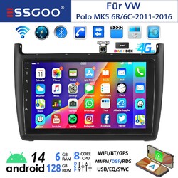 6+128G DAB+ Für VW Polo 6R 6C 2009-2017 Autoradio GPS NAVI Kam Android14 Carplay