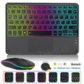 Für Apple iPad Beleuchtete Tastatur Funk Maus Wireless Bluetooth Touchpad QWERTZ