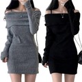 Versatile Bodycon Kleid für Damen Langarm Kabelstrick Pullover Kleid S - XL