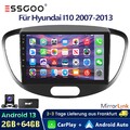 9" CarPlay 2+64G Android 13 Autoradio DAB+ Für Hyundai I10 2007-2013 GPS RDS Kam
