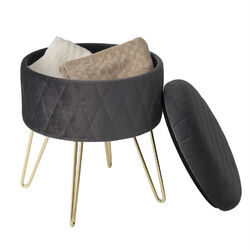 Sitzhocker mit Stauraum Samt Fußhocker Polsterhocker Rundhocker Sitzwürfel Metal