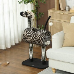 PawHut Kratzbaum, Katzenbaum im Zebra-Design, Katzenkratzbaum mit Katzentunnel