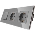 Doppelsteckdose Lichtschalter Grau 1-Fach Glasplatte 250V