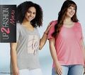 2 x T-Shirt Damen Oberteil Doppelpack Kurzarm Baumwolle Viskose Rosa Grau 44- 54