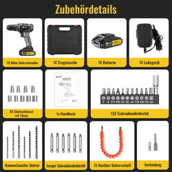 18V/21V Akkuschrauber Akku Bohrschrauber Bohrmaschine mit 2.0Ah Akkus +36Zubehör