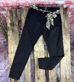 Damen Hose Neu Stoffgürtel Stretch SCHWARZ XL 40 42