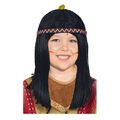 Perücke Kinder Junge Mädchen Indianerin Stirnband, schwarz,Party,Kostüm,Winnetou