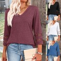 Damen Langarm T-Shirt Longsleeve Oberteile Freizeit Tunika V-Neck Hemd Bluse Top