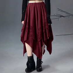 Damen Gothic Punk Midirock Spitze A-Linie Röcke Asymmetrisch Rock Faltenrock DE