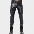 Lederhose Herren Hose Slim Biker Fit Herren Jeans Style Real Black 107