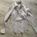 Esprit Bluse Gr. 34 beige gestreift mit blauem Kreuzchendruck