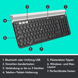 Logitech K780 Tastatur kabellos,Bluetooth,Multi Device,DEUTSCH (1 Jahr Garantie)