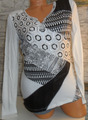 BiBA Damen Shirt Gr S weiß-schwarz Metallapplikation Materialmix